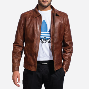 Elegante Chaqueta de Cuero Marrón para Hombre con Cuello, de Piel de Oveja Auténtica, Forro de Poliéster, Cierre de Cremallera, Chaqueta Cálida de Invierno 2026 - Product Image 1