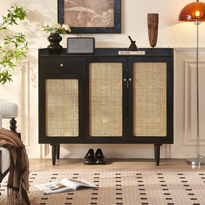 <span class=keywords><strong>Meuble</strong></span> à chaussures rétro en bois massif noir avec portes et tiroir en rotin naturel, organisateur de rangement pour <span class=keywords><strong>entrée</strong></span>, <span class=keywords><strong>meuble</strong></span> de style Japandi - Product Image 4