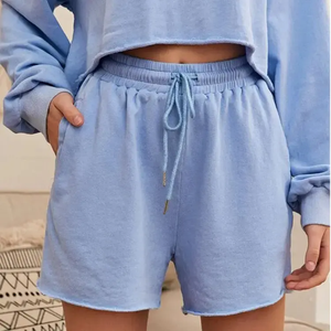 Shorts de Punto de Algodón de Color Sólido para Mujer, Cintura Media, con Cordón, Casuales, Transpirables, con Bolsillos - Product Image 1
