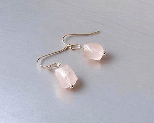925 Silver 18K <b>Gold</b> Plated Christian Pink Rose Quartz Raw Stone Drop <b>Earrings</b> Bezel Setting Romantic Style Women's Party - Product Image 2
