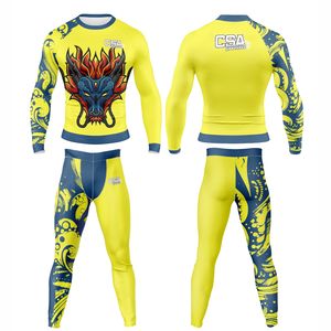 Ensemble de rashguard MMA à manches longues en tissu respirant de qualité exceptionnelle, design élégant, impression par sublimation, combinaison de compression pour homme - Product Image 1