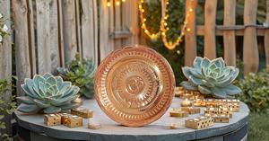 Golden Brass 5-Inch Handcrafted Puja Plate Art Deco Aarti Pujan Thali Prashad Chandan Articles for Religious Weddings Ramadan - Product Image 2