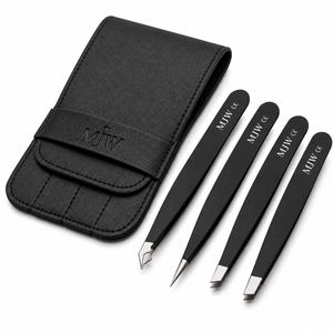 MJW CE ISO 13485 Ensemble de pinces à épiler noires en acier inoxydable, outils de beauté de précision pour l'épilation - Product Image 5