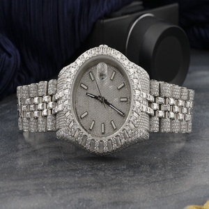 Reloj de Lujo con Moissanita Iced Out, Bisel Baguette, Esfera Redonda, Joyería Hip Hop, Reloj de Declaración con Incrustaciones - Product Image 1