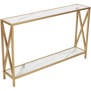 Mesa Consola de Diseño Hexagonal Vintage con Marco de Metal Dorado y Tapa de Mármol Blanco, Mueble de Lujo para Entrada, Pasillo o Sala de Estar en Oferta - Product Image 6