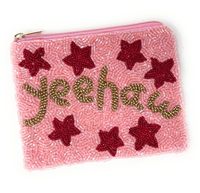 Dompet Koin Manik-manik Merah Muda Buatan Tangan Wanita Yeehaw Star Tas Kosmetik Western Cowgirl Dompet Ritsleting Tas Mini Y2K