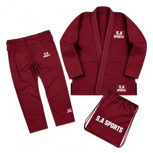 Burgundy Crimson Red Premium <b>Gold</b> Weave Jiu Jitsu <b>Clothes</b> Preshrunk Sports Training Wear Uniform BJJ Gis - Product Image 1