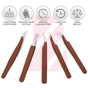 Lot de 5 pinces à cils personnalisées avec logo, manche marron mat, pinces de précision droites et courbées pour extensions de cils - Product Image 2