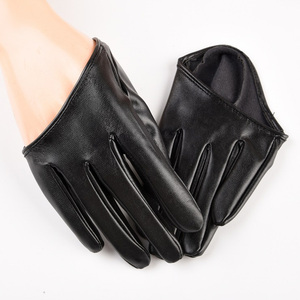 Gants mi-doigts en cuir véritable pour femmes, avec poignets élastiques, gants d'équitation d'hiver pour femmes, unisexe - Product Image 5