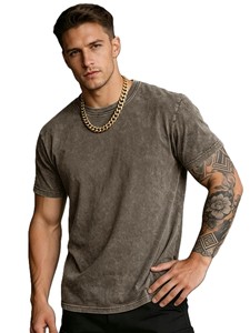 Camiseta de Algodón Lavado para Hombre, Manga Corta, Cuello Redondo, Corte Regular, Color Sólido, Estilo Casual - Product Image 1