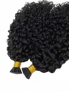 Extensions de cheveux humains naturels bouclés de 26 pouces, type I-Tip, cheveux indiens bruts, noir naturel, cheveux Remy à trame unique - Product Image 1