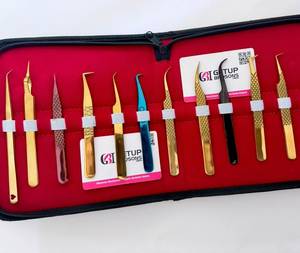 Pinzas de Precisión para Pestañas de Acero Inoxidable de 10 mm en Diferentes Estilos: Dorado/Azul/Negro/Oro Rosa/Arcoíris, Lisas/Fibra - Product Image 3
