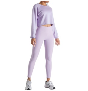 Women's High Quality Cotton Yoga <b>Top</b> 2025 Cropped Sweatshirt with Long Sleeves Hooded Neck Comfortable Knitted Hoodies <b>Winter</b> - Product Image 1