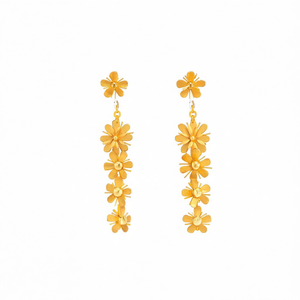 Vintage Trendy Matte Gold Flower Drop Ear Chains - Product Image 2