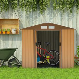 Casetta da Giardino Marrone 2,13m x 1,22m per Esterni, con Kit di Fondamenta, Prese d'Aria, Porte Scorrevoli, in Materiale PP e Lega - Product Image 2
