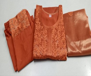 Ensemble haut et bas en coton sergé moderne avec broderie et dupatta, tenue de fête, prix de gros, vêtement ethnique, orange - Product Image 4