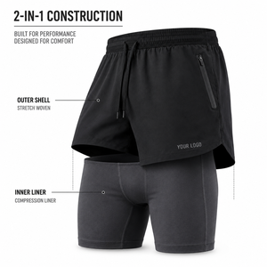 Pantalones Cortos Deportivos 2 en 1 para Hombre, Color Negro Sólido, Personalizados, de Doble Capa, con Cordón Ajustable, Secado Rápido, Transpirables, para Correr - Product Image 4