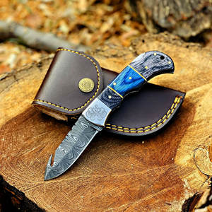 Couteau de poche en acier Damas édition limitée, manche en bois fait main, couteau pliant, cadeau unique et personnalisé - Product Image 6