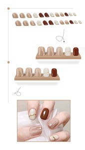 Uñas postizas de lujo ABS de color <span class=keywords><strong>nude</strong></span> con efecto floral multicolor, uñas artísticas suaves para dedos cortos, uñas de vestir con pegamento pre-diseñado. - Product Image 3