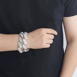 Men's 925 Silver Rhodium Plated Chain Bracelet With Zircon Inlay Hiphop Style Everyday Wear - Product Image 1