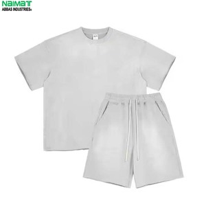Conjunto de Camiseta y Pantalones Cortos de Algodón de Color Sólido para Hombre NBMAT, Cuello Redondo, Ropa Casual de Verano, Transpirable, Tejido de Punto - Product Image 5