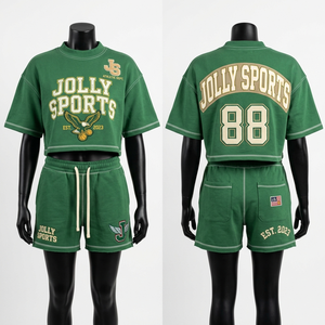 Women Cotton Jersey 200 GSM Black T Shirt Short Set Soft Breathable Fabric <b>Rhinestone</b> Custom Logo 100% Cotton Crop <b>Top</b> & Shorts - Product Image 2