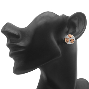 0.58 Cttw Natural White Diamond Flower Two Tone Stud <b>Earrings</b> for Women, Round Cut Diamonds, 925 Sterling Silver, Push Back - Product Image 5