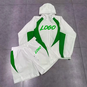 Sudadera con capucha de nailon con cremallera, impermeable, OEM, personalizada, conjunto de dos piezas para hombre, ropa de calle, chaqueta cortavientos reflectante 3M, chándal - Product Image 3