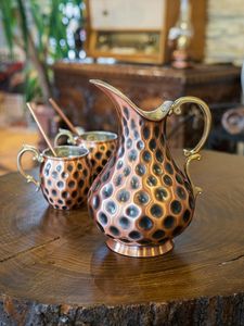 Vintage Copper Pitcher With Hammered Texture And Handle <b>Large</b> Capacity Home Drinkware - Product Image 4