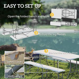 6FT 3 pz tavolo da Picnic pieghevole bianco portatile panca Set sedie da giardino con maniglie per la festa barbecue per il campeggio - Product Image 6