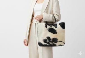 Sac fourre-tout d'été haut de gamme en cuir véritable avec poils, sac à main de luxe en cuir de vachette pour femme, fermeture ouverte LHTB-0124 - Product Image 3