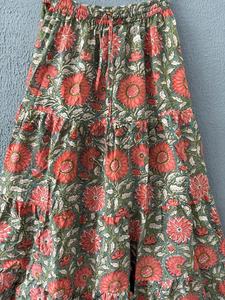 Embrace effortless elegance handcrafted floral tiered long <b>skirt</b> Indian aesthetics and everyday comfort - Product Image 6