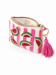 Porte-monnaie perlé fait main avec motif pastèque, mini portefeuille pour femme, fermeture ouverte, portable, avec dragonne et porte-clés - Product Image 2