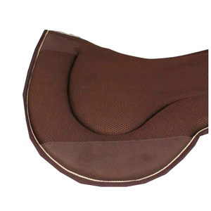 Tapis de selle personnalisés pour courses hippiques avec logo, en maille marron, avec bordure à surpiqûres blanches, vente en gros - Product Image 2