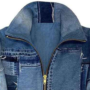 Chaqueta vaquera de hombre 2026 más vendida, con cremallera completa, estilo vintage, desgastada, con dobladillo sin rematar, multibolsillos, estilo hip hop, OEM - Product Image 4