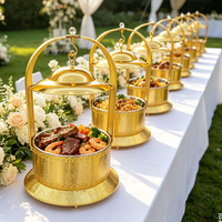 Plat de service de luxe 8L en acier inoxydable doré avec couvercle suspendu, chauffe-plat de buffet à alcool avec contrôle de température pour restaurant