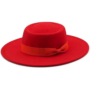 <b>Red</b> Wide Brim Fedora Hat 100% Wool Unisex European Style Accessory with Ribbon <b>Bow</b> Spring Autumn Casual Wear - Product Image 1