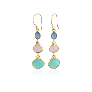 Multiple chalcedony checker cut fancy stone bezel setting drop <b>hook</b> <b>earring</b> handmade 18k gold plated gemstone dangle ear jewelry - Product Image 1