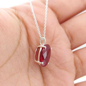 Oval Cut <b>Ruby</b> Pendant Necklace 925 Silver Claw Setting Classic Style Women's Everyday Wear - Product Image 2