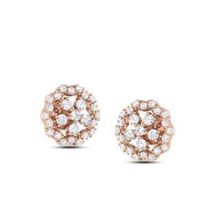 Boucles d'oreilles en or rose avec diamants véritables pour un usage quotidien |   Boucles d'oreilles élégantes en grappe de diamants |   Bijoux de mode de luxe tendance pour femmes - Product Image 3
