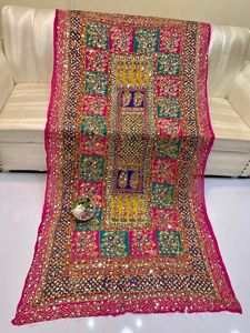 Châle en soie brodé à la main, motif floral ethnique, rose, vert, jaune, multicolore, écharpe décorative longue pour femme - Product Image 4