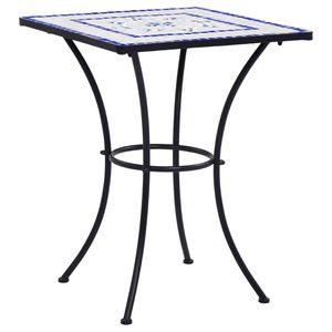 Tavolo da bistrot a mosaico in ceramica da 23.6 pollici blu e bianco per uso esterno - Product Image 1