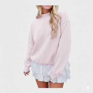 Sudadera personalizada de invierno para mujer con cuello alto y mangas largas, suéter informal con logo frontal personalizable. - Product Image 1