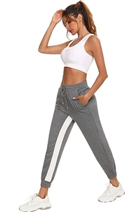 Pantalon de jogging noir pour femme avec bande latérale blanche, taille élastique et cordon de serrage, décontracté, en maille mi-lourde, pour l'automne - Product Image 2