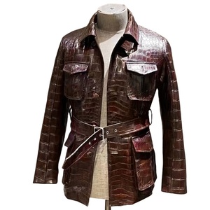 Custom <b>Men's</b> Luxury Embossed Leather <b>Jacket</b> Coat Genuine Cowhide Safari <b>Field</b> Coat Outerwear <b>for</b> Winter - Product Image 1