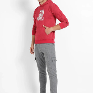 <b>Men's</b> <b>Red</b> Hooded Zip-Up <b>Sweatshirt</b> Embroidered Work Hard Stay Humble Print Regular Fit Casual Woven Cotton Pullover Front Logo - Product Image 5