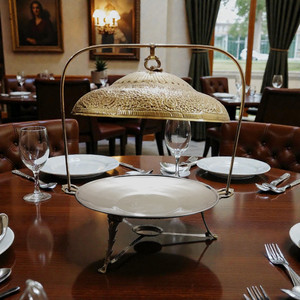 Fully Brass Antique 18" TAWA With Hanger Stand Hotel Buffet Food Top Round hand made brass design for Party - Product Image 3