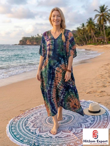 Printed Women <b>Kaftan</b> Dress Loose Fit <b>Summer</b> Beach Wear Comfortable Fabric Custom Wholesale Bulk Manufacturing Export Supply - Product Image 6