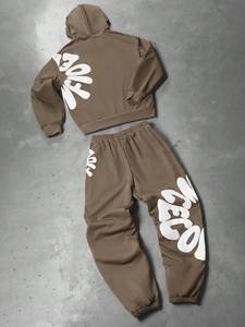 Conjunto Deportivo Unisex con Sudadera con Capucha y Pantalones Jogger, Color Sólido, Casual, Manga Larga, Cintura Elástica, Estampado de Letras - Product Image 2