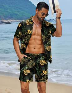 Custom Tropical Leaf Print T Shirt and <b>Shorts</b> Set Summer Beach Vacation Matching Outfit Set - Product Image 4